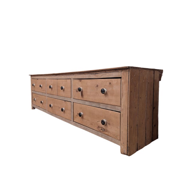 Early 20th Century 7 Drawer English Pine Counter For Sale - Image 4 of 13