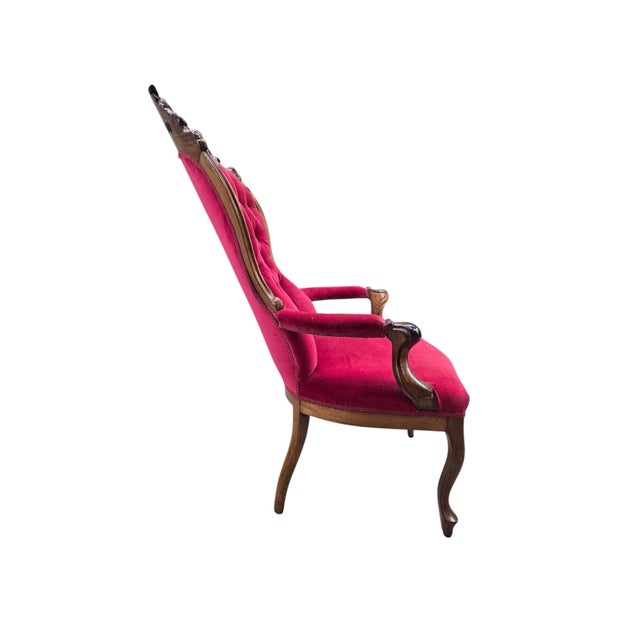 Mid 20th Century Vintage Victorian Style Tufted Red Velvet Armchair For Sale - Image 5 of 8