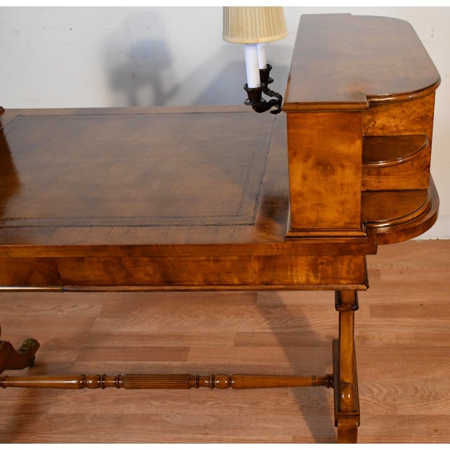 Brown 1900s Antique English Hepplewhite Burl Walnut & Leather Top Carlton Writing Desk For Sale - Image 8 of 18
