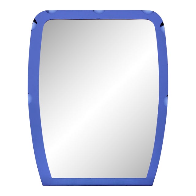 French Vintage Scalloped Mirror, Blue, Circa 1970 For Sale