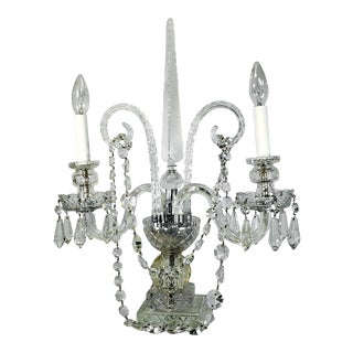 French Cut Crystal 2 Arm Candelabra Lamp Style of Baccarat For Sale