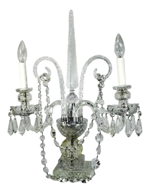 French Cut Crystal 2 Arm Candelabra Lamp Style of Baccarat