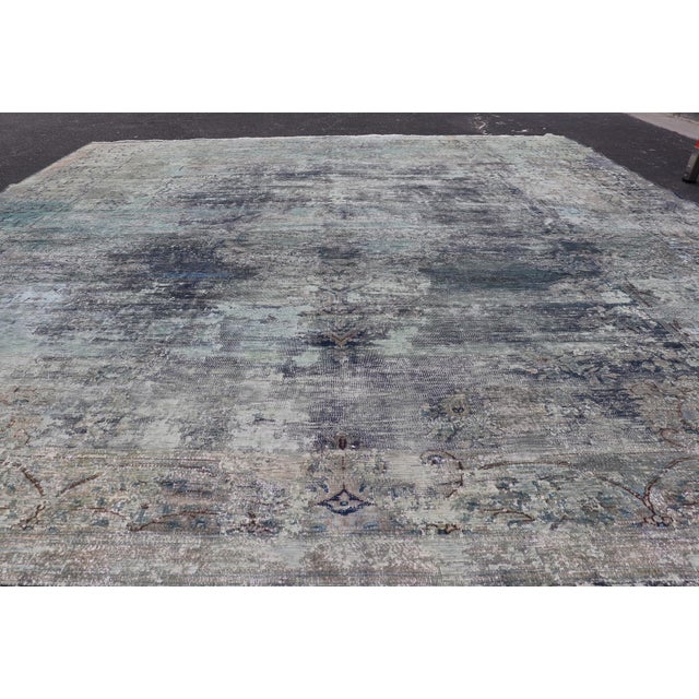 Distressed Vintage Persian Rug With Abstract Design in Blue, Green & Gray & White For Sale - Image 10 of 17