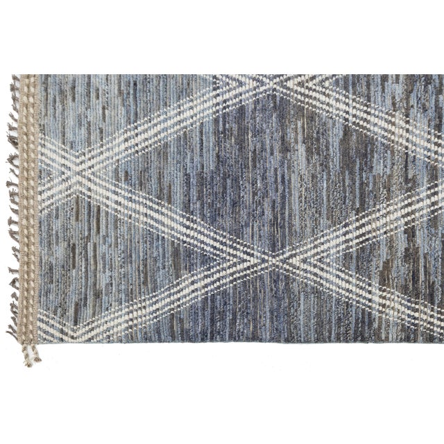 Slate Blue Modern Moroccan-Inspired Wool Rug With Trellis/Diamond Pattern 8x10 For Sale - Image 10 of 11