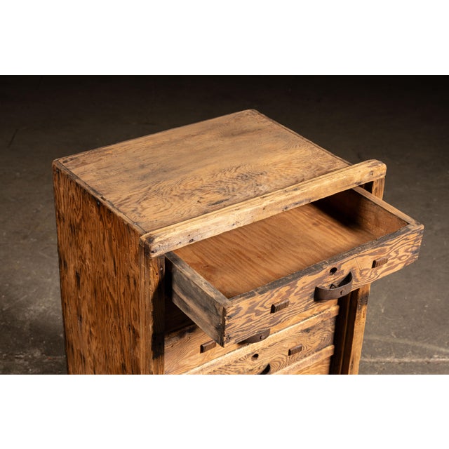 Brown Early 20th Century Primitive Six-Drawer Rustic Wooden Workshop Cabinet For Sale - Image 8 of 9