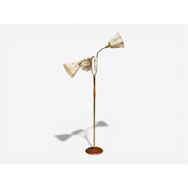 Swedish Modern, Adjustable Floor Lamp, Wood, Metal, Fabric, Sweden, 1950s For Sale - Image 4 of 15