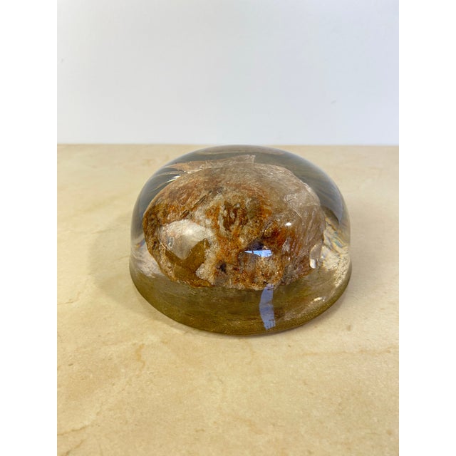 Contemporary Vintage Resin Dome Paperweight With Natural Crystal Specimen Inclusion For Sale - Image 3 of 10