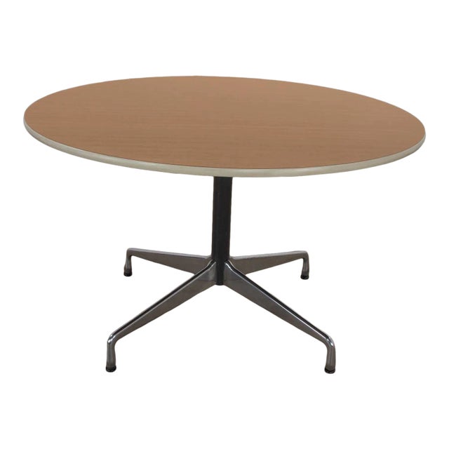 Eames Herman Miller Round Tables Universal Base Wood Grain Laminate Top For Sale