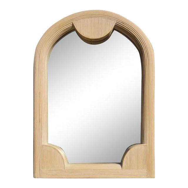 Vintage Coastal Cerused Pencil Reed Arch Mirror For Sale