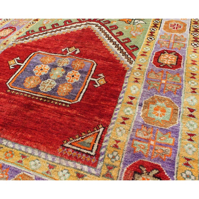 Mid 20th Century 1930's Antique Prayer Design Turkish Rug in Colorful Geometric Pattern For Sale - Image 5 of 7