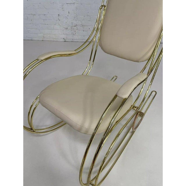 Italian Rocking Chair in Brass and Beige Skaï, 1950s For Sale - Image 9 of 13