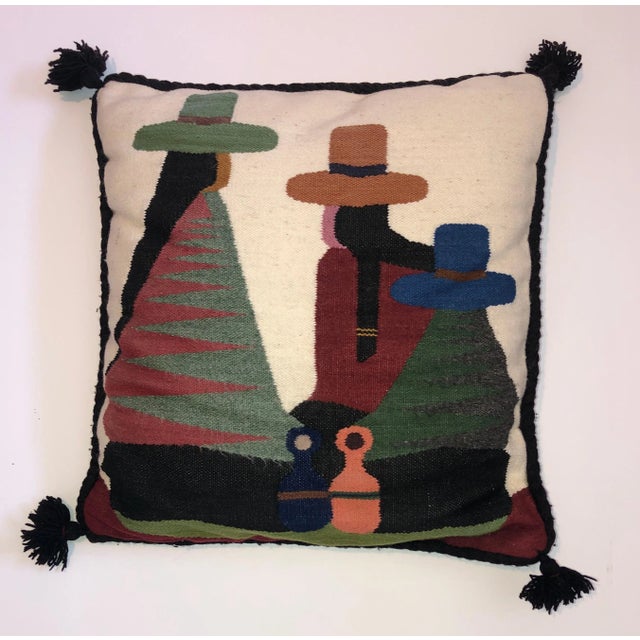 Olga Fisch, Vintage Handwoven Tapestry Wool Folk Art Rug Weaving Pillow or Wall Hanging, Circa 1950s For Sale - Image 4 of 5