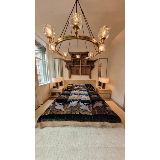 Illustration Heron Silk Velvet Throw Bedspread For Sale - Image 3 of 9