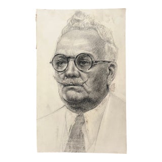 Vintage Pencil Sketch Drawing Portrait of Man For Sale