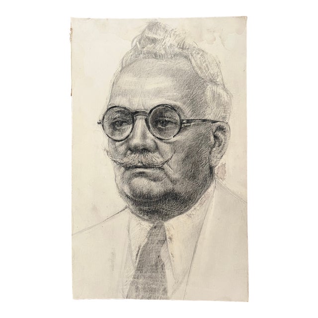 Vintage Pencil Sketch Drawing Portrait of Man For Sale