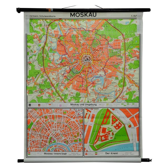 Vintage City Map of Moscow Pull Down Wall Chart For Sale - Image 6 of 6