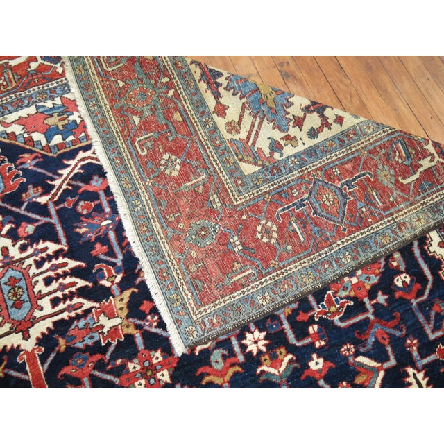 Traditional Antique Persian Square Navy Geometric Heriz Rug For Sale - Image 17 of 18