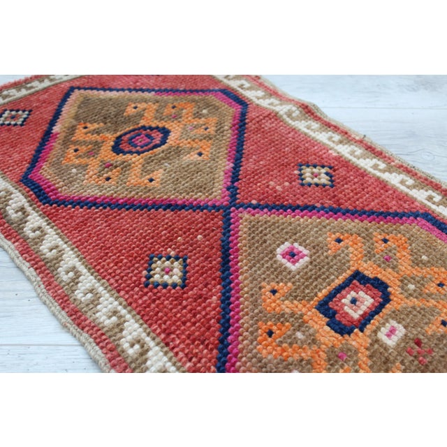 Ruby Red Turkish Mini Rug - 18" X 33.5" For Sale - Image 8 of 11