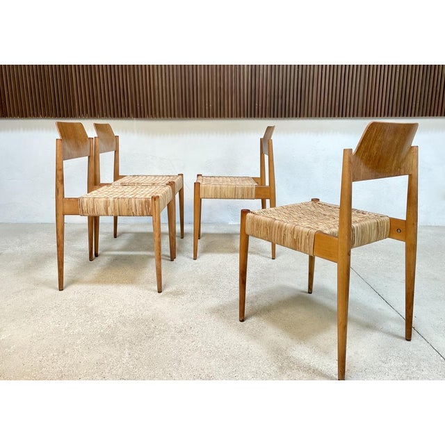 German Beech and Wicker SE 119 Dining Chairs by Egon Eiermann for Wilde + Spieth, 1950s, Set of 4 For Sale - Image 12 of 18