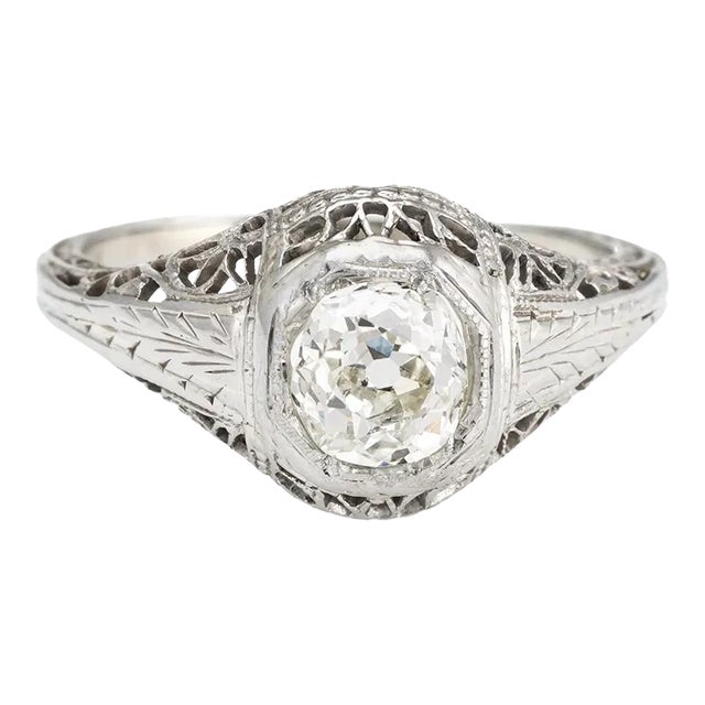 Vintage Art Deco Diamond Ring 0.60ctw Old Mine Filigree Engagement Jewellery size 4.5 For Sale