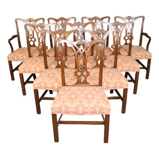 1950's Set 10 Chippendale Style Mahogany Dining Chairs For Sale