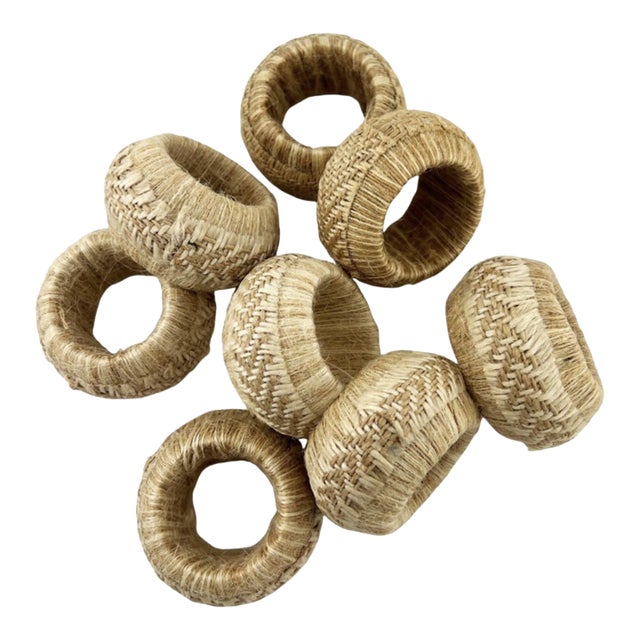 Set of 8 Handwoven Jute Napkin Rings – Natural Textured Tabletop Accents, Late 20th Century For Sale