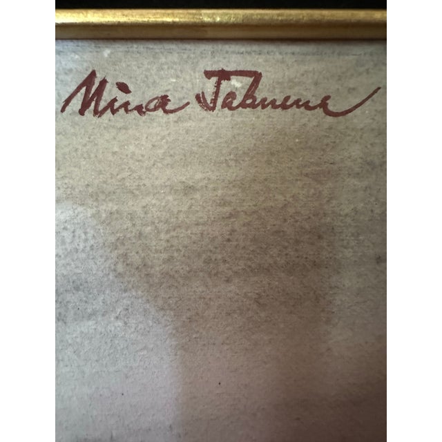Mid-Century Abstracted Watercolor &Amp; Wax-Resist Mountain Landscape by Mina Tabuena. For Sale - Image 9 of 12