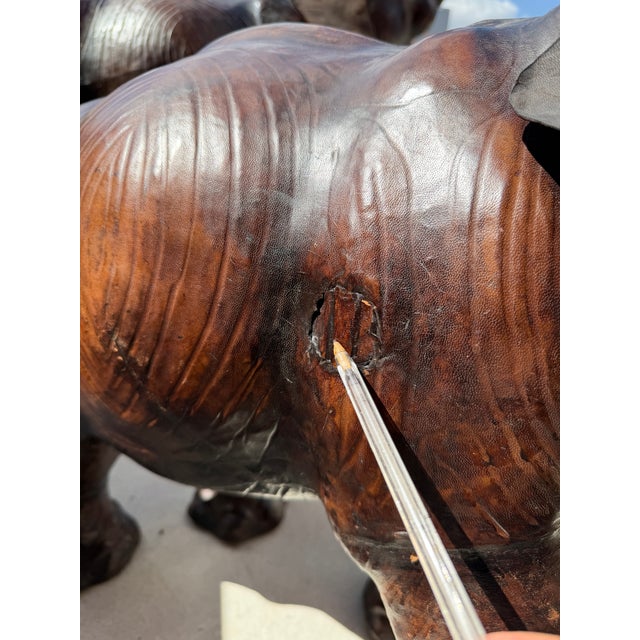 Vintage Safari Style Oversized Leather Elephant Sculptures With Raised Trunks – A Pair For Sale - Image 18 of 18