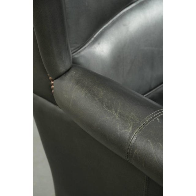 English Style Black Cowhide Wing Armchair For Sale - Image 12 of 15