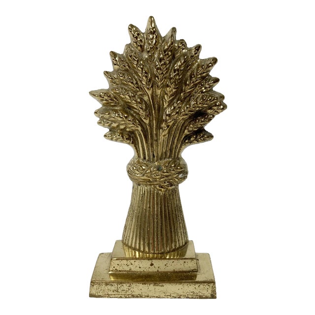 Vintage Brass Sheaf of Wheat Motif Bookend or Doorstop For Sale