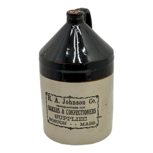 Antique Early 1900s American Stoneware Bakers & Confections Supply Advertising Jug From Boston Massachusetts