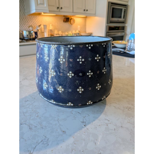 Metal Pair Cobalt Blue Vintage Enamelware Planters, A Pair For Sale - Image 7 of 7