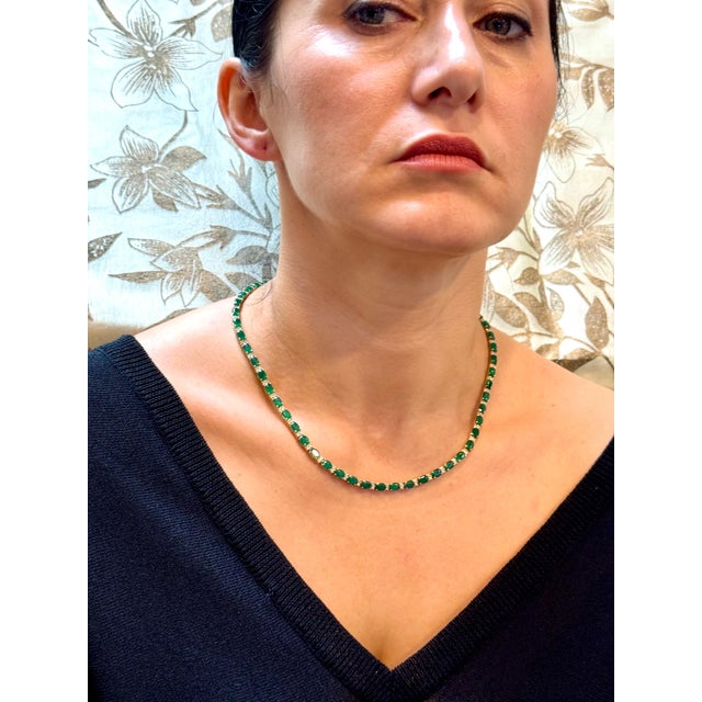 40 Carat Oval Brazilian Emerald & 3 Carat Diamond Tennis Necklace 14 Karat Gold For Sale - Image 14 of 18