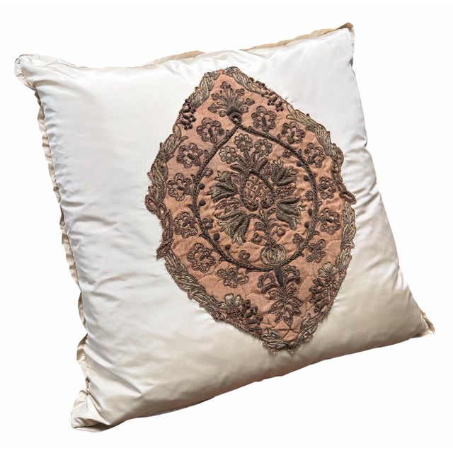 French Antique 18th C Needlepoint Textile Now a Designer Silk Pillow For Sale - Image 3 of 4