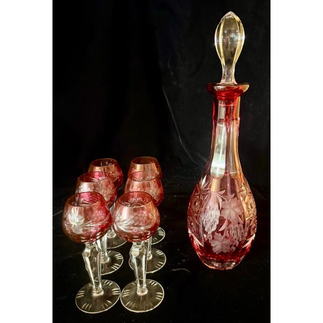 Small Nachtmann Traube Cranberry Brandy Decanter Set - 7 pcs For Sale - Image 12 of 12