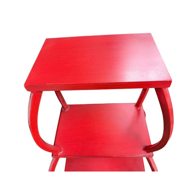 1970s Vintage Chinoiserie Red Metal Pagoda Etagere For Sale - Image 5 of 8