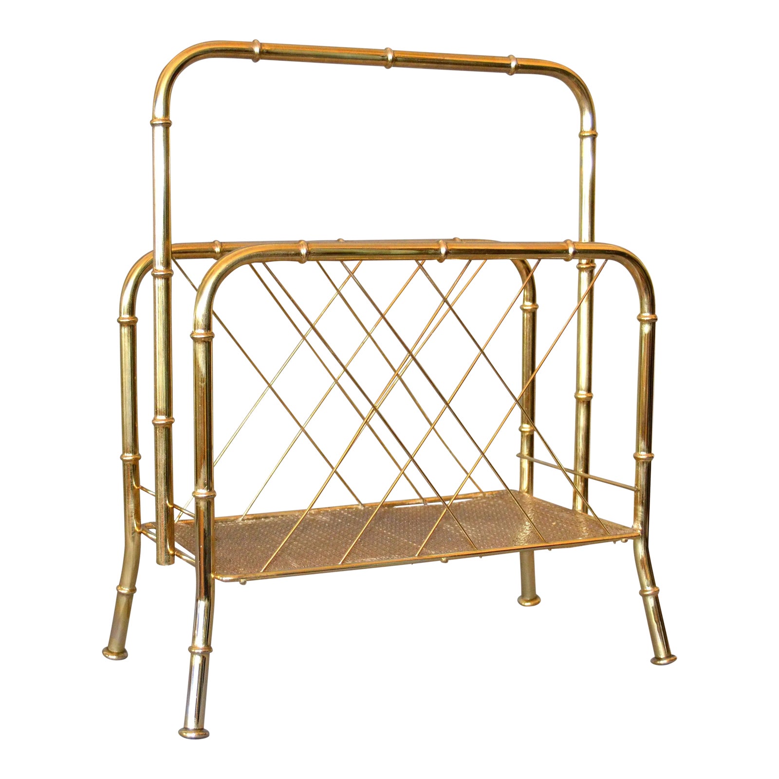 Hollywood Regency Faux Brass Bamboo & Cane Magazine Rack Chairish