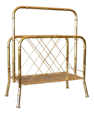 Hollywood Regency Faux Brass Bamboo & Cane Magazine Rack