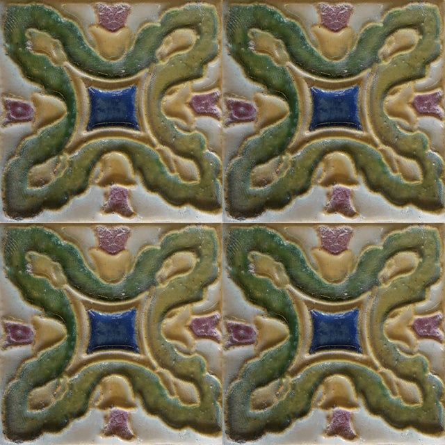 Reclaimed 1920's Early-California tile. 3" x 3" green, blue, red and white floral deco tile. Reclaimed from one of...