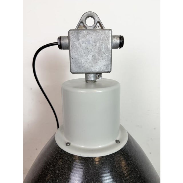 Large Industrial Enamel Factory Pendant Lamp with Glass Cover from Elektrosvit, 1960s For Sale - Image 14 of 18