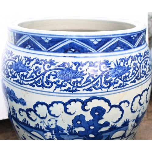 Large Blue and White Porcelain Planters, Set of 2 For Sale - Image 12 of 13