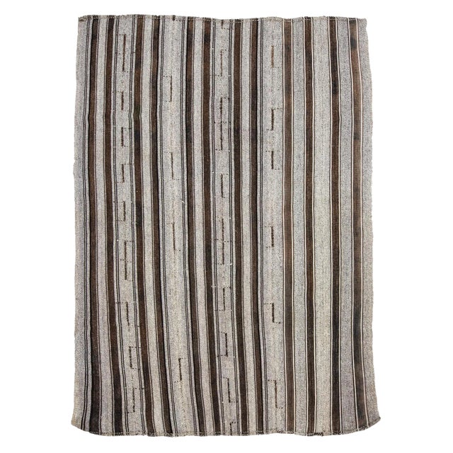 1960s Vintage Gray Striped Kilim Rug- 7′3″ × 9′8″ For Sale