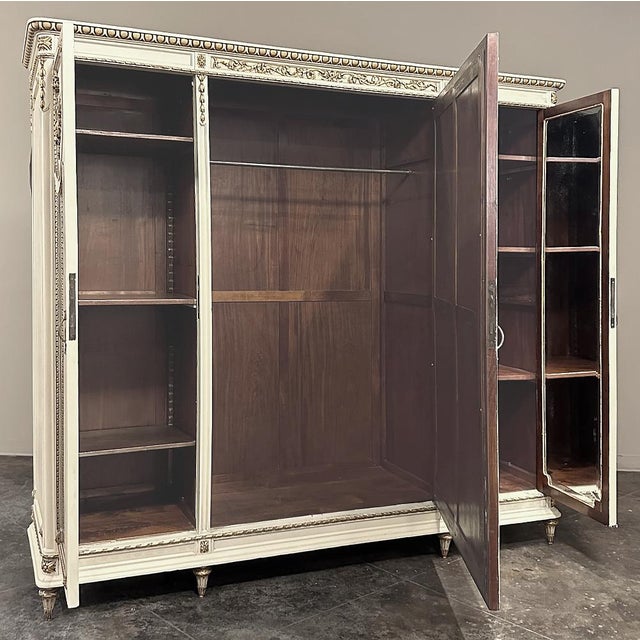 Antique Italian Neoclassical Painted Triple Armoire For Sale - Image 15 of 18