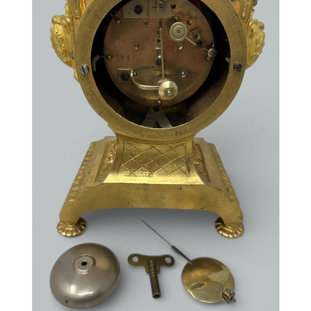 Metal Antique French Ormolu Gilt Bronze Dore Mantle Clock Retailed by j.n. Masters For Sale - Image 7 of 8