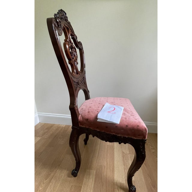 Late 19th Century Victorian Mahogany Parlor Chairs – Carved Elegance With Tapestry Charm (Pair) For Sale - Image 10 of 17