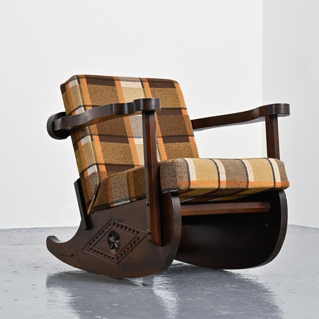 Brown Rocking Chairs in Carved Wood, 1970, Set of 2 For Sale - Image 8 of 11