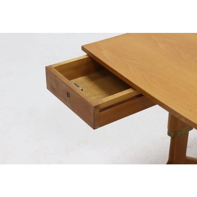 1960s Height Adjustable Birch and Brass Partner Desk, 1960s For Sale - Image 5 of 11
