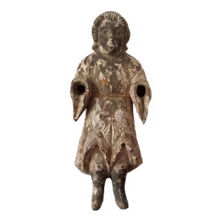 Antique Wooden Santos Figure, Hand-Carved Polychrome Religious Folk Art Sculpture For Sale