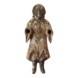 Antique Wooden Santos Figure, Hand-Carved Polychrome Religious Folk Art Sculpture