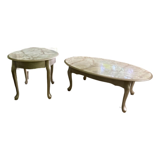 Vintage Coffee/Side Tables With Faux Marble Tops For Sale